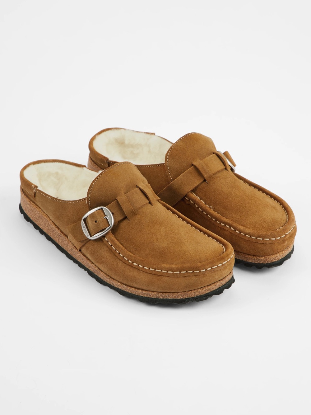 Birkenstock Tan Suede Shearling-Lined Slip-On Clogs with Buckle Size 10 NWOT